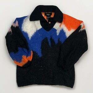 LALO 100% Mohair Loose Knit Women's Sweater Colorful Abstract Designer Sz Small